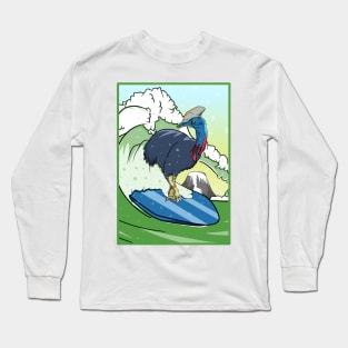 Cassowary Bird on a Surfboard Long Sleeve T-Shirt